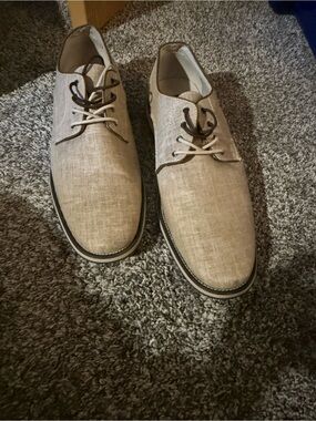 Giorgio Brutini Beige Linen Derby Shoes with Dark Brown Laces
